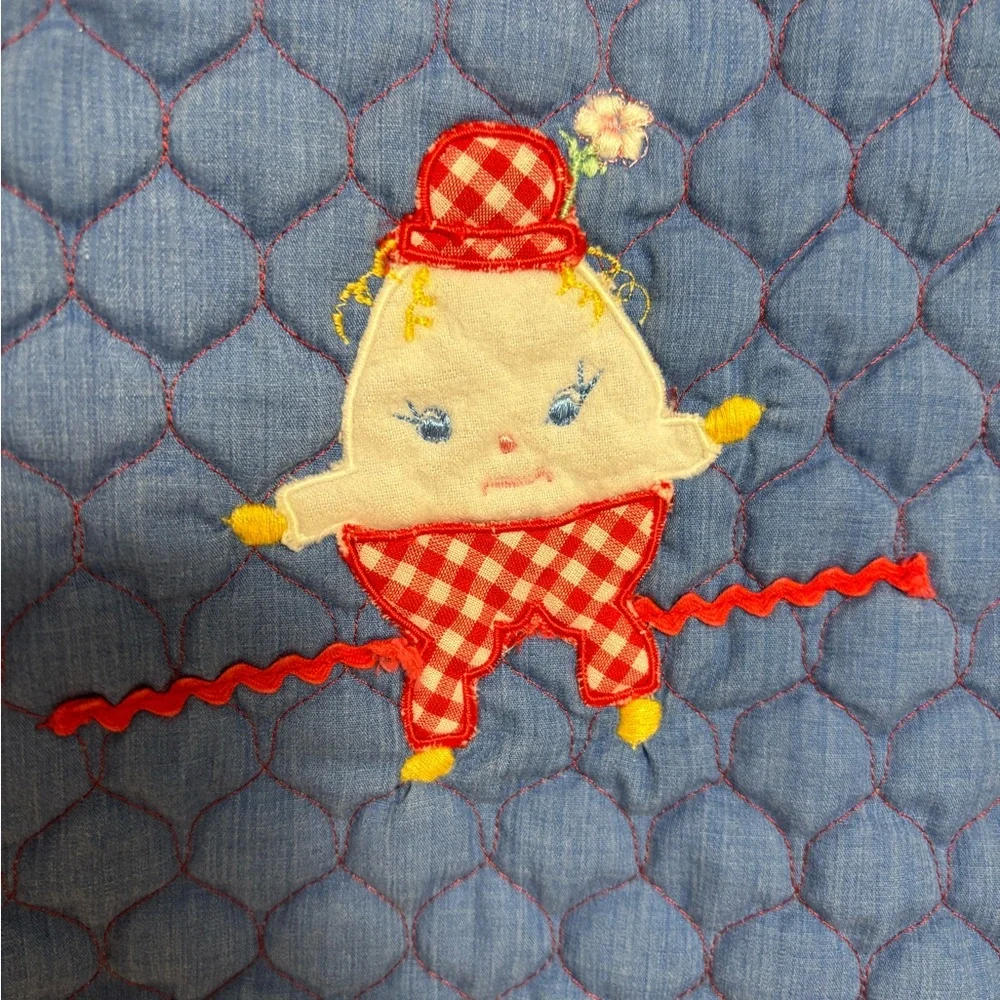Quilted Baby Girl Dress Vintage Applique Sleeveless Blue‎ Red Size Unknown